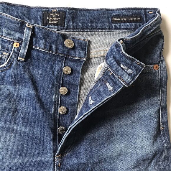 Citizens Of Humanity Olivia Crop 27 Blue Denim Jeans High Rise Slim Button Fly - Picture 5 of 14